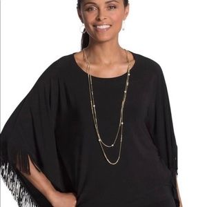 Chico’s Black Fringe Poncho, size L/XL